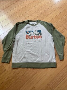 Mens Burton Olive and Cream Mountain Logo Crewneck Sweatshirt, xl